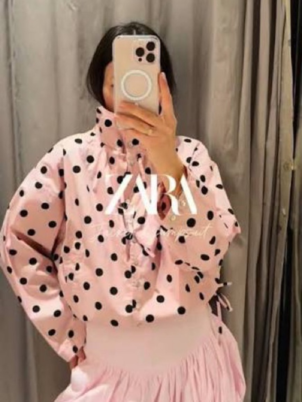 Zara Pink Polka Dot Tie-Neck Jacket - Picture 8 of 9